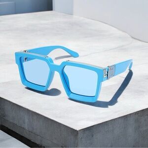 Light blue Retro Vintage Sunglasses Thick Square Frame Metal punk rock Hip